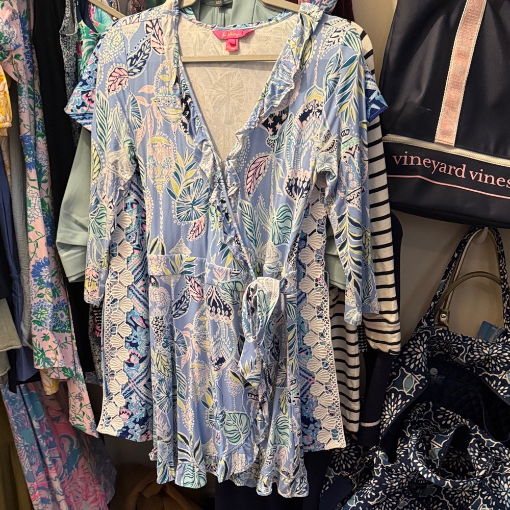 Blue Floral Wrap Dress